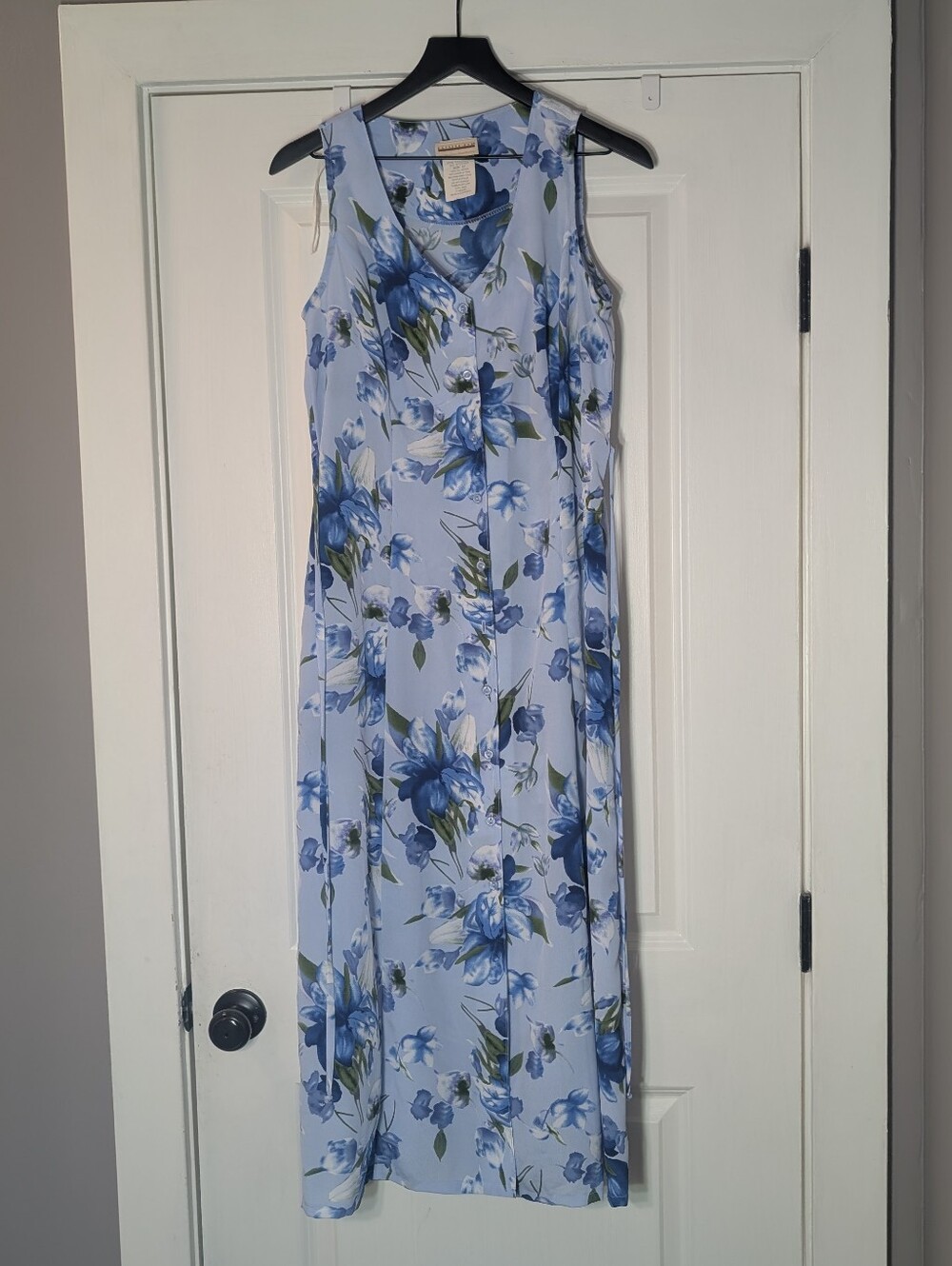 Expressions Light Blue Floral Maxi Dress 90's
